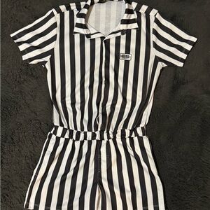 Striped Black and White Button-Up Romper